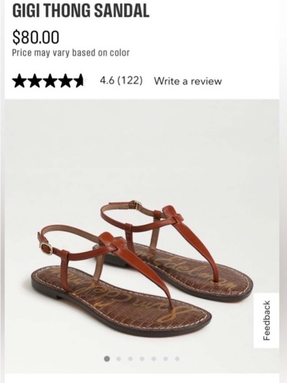 Sam Edelman Gigi Thong Sandal in Brown/Tan Leather